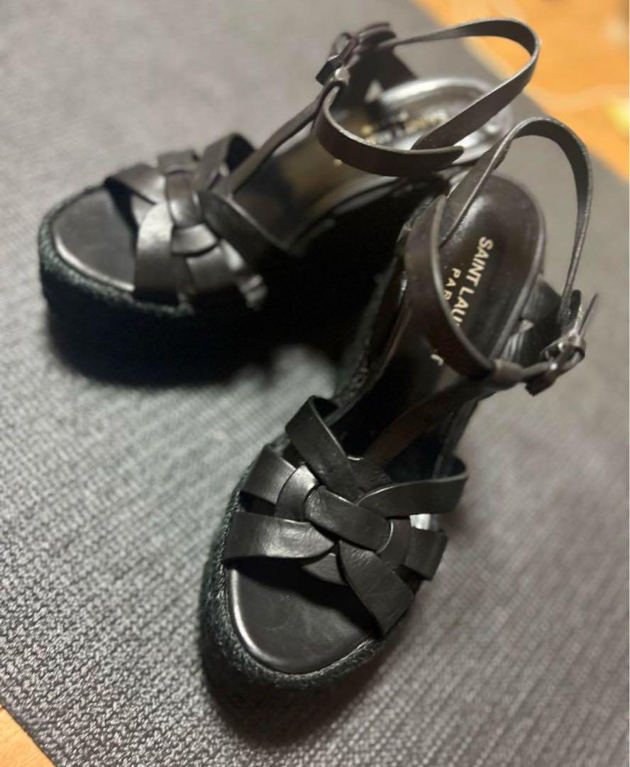 Buy SAINT LAURENT Brown Tribute Platform Espadrille Wedges in Smooth Leather  For Women Online | Ounass Saudi