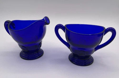 Martinsville Moondrops Cobalt Blue Creamer and Sugar