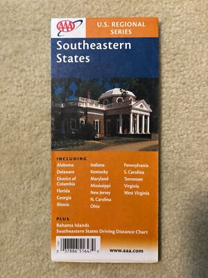 AAA SOUTHEASTERN STATES Road Map U.S. Regional Series AL DC FL GA MS NC SC TN VA