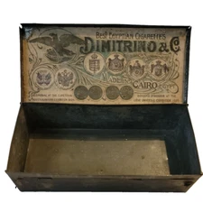 Dimitrino & Co Cigarette Box Antique Metal Tin Art Nouveau Cairo Egypt Vintage
