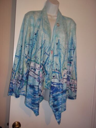 LEOMA LOVEGROVE Fun Artist OCEAN SHIPS Open cardigan Top ~M~ASYMETRICAL NWT