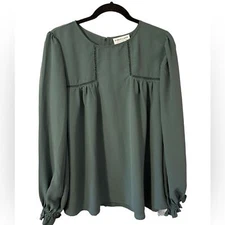 First Love Green Long Sleeve Flowy Oversized Blouse NWT Lightweight Size Large