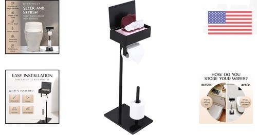 Sleek Free Standing Toilet Paper Holder and Wipe Organizer - Easy Assembly - Picture 2 of 11