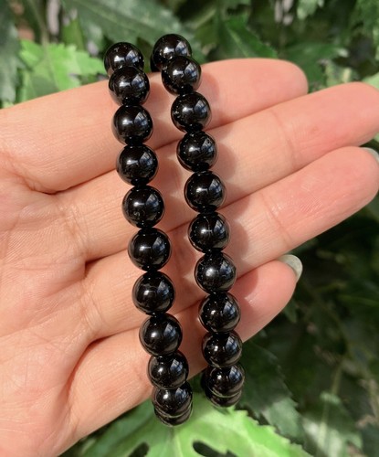 AAA Quality Natural Black Tourmaline Round Beaded Bracelet For Men and Women - Picture 4 of 14