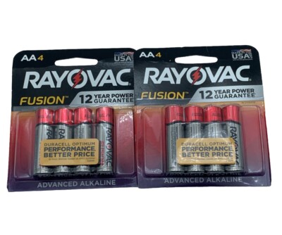 8 Pack Rayovac Fusion AA Alkaline Batteries, 815-4TFUSK, Exp 12/2033