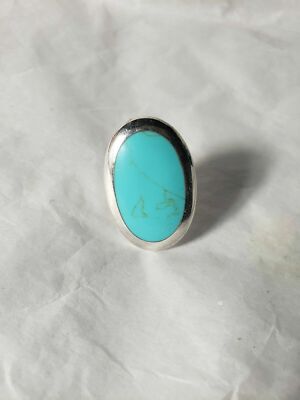 Statement sterling silver ring, turquoise, blue, oval shape, size 