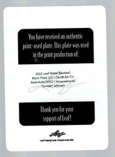 2022 Leaf Metal Black Plate Autograph Base Card #BA-TJ1 Termarr Johnson 1/1