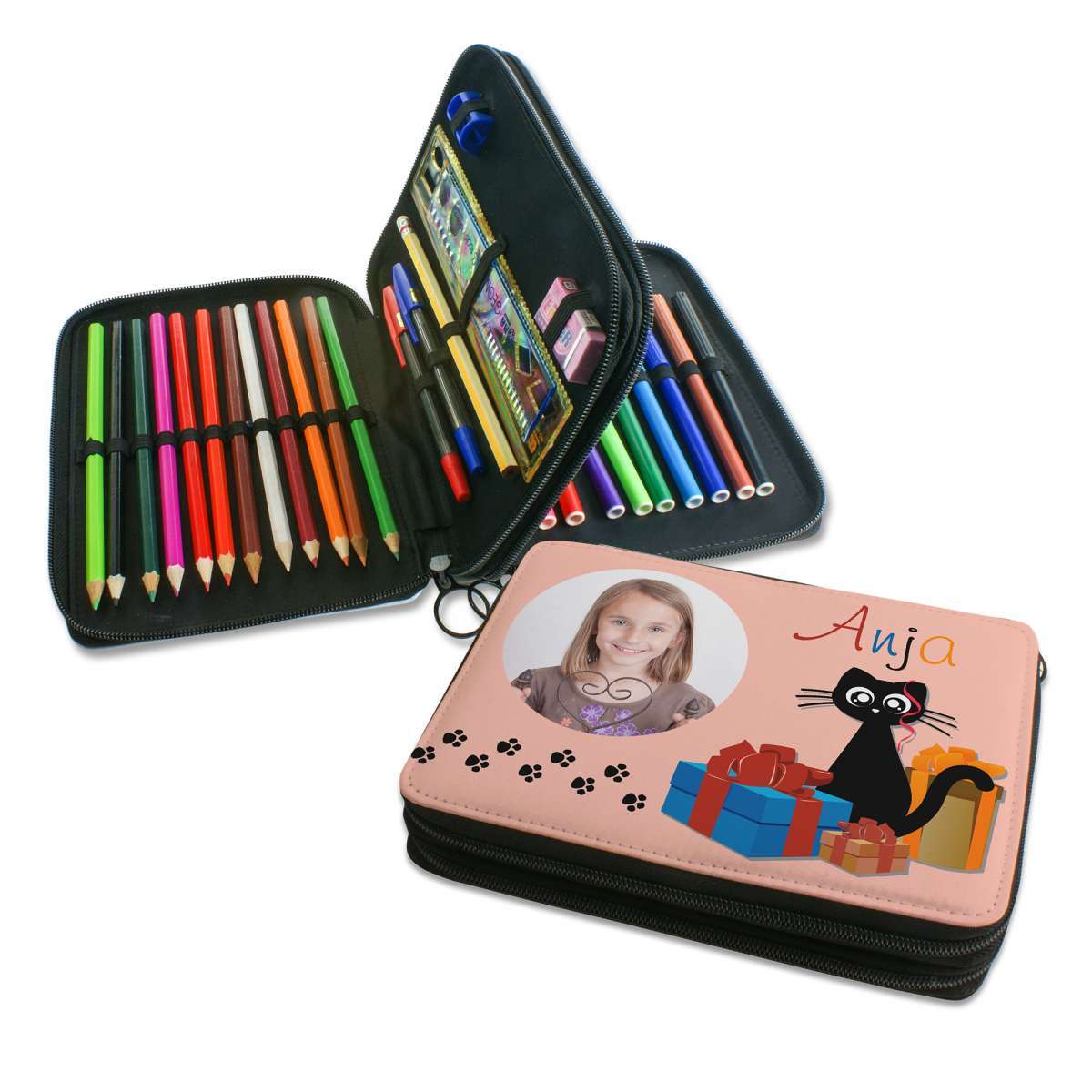 KEMEILA Personalisiertes Besticktes Federmäppchen aus Cord - Individuelle Namenstickerei, 24 cm Länge, Mehrere Fächer für Stifte und Zubehör