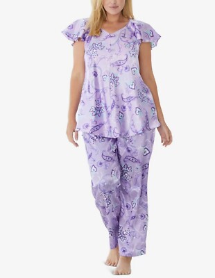 Amoureuse Plus Size Soft Iris Paisley Luxe Satin Pajama Set Size