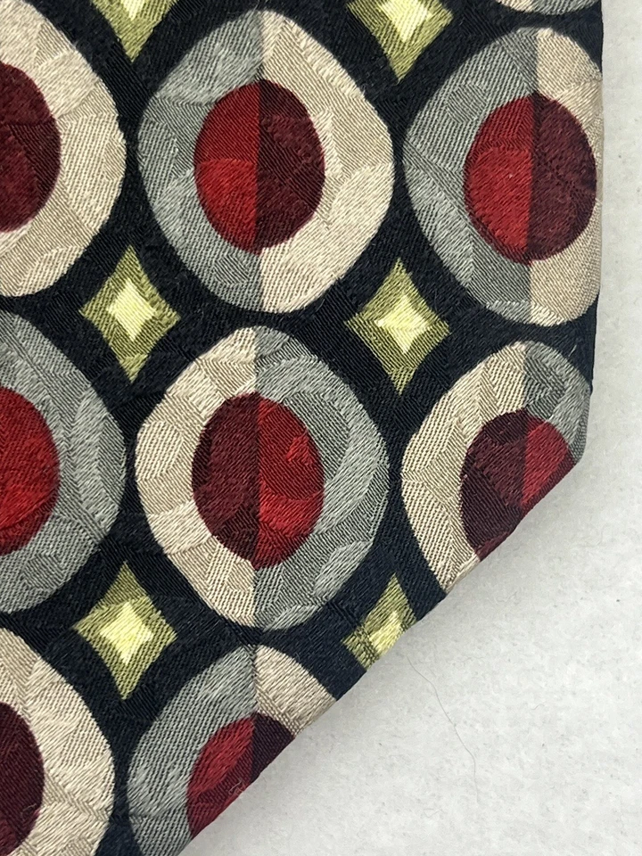 Шелковый галстук геометрические круги черный, красный и серый зиккурат от Mulberry Neckwear - Изображение 3 из 4