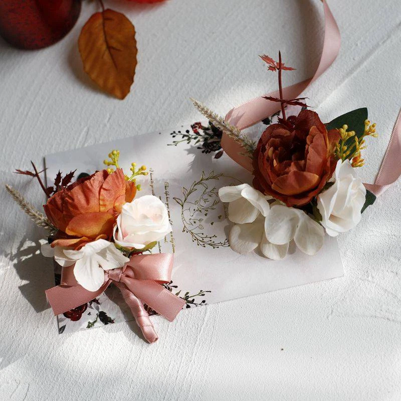 Bride Retro Artificial Peony Wedding Wrist Flower Hydrangea Bridesmaid - image 3 of 4