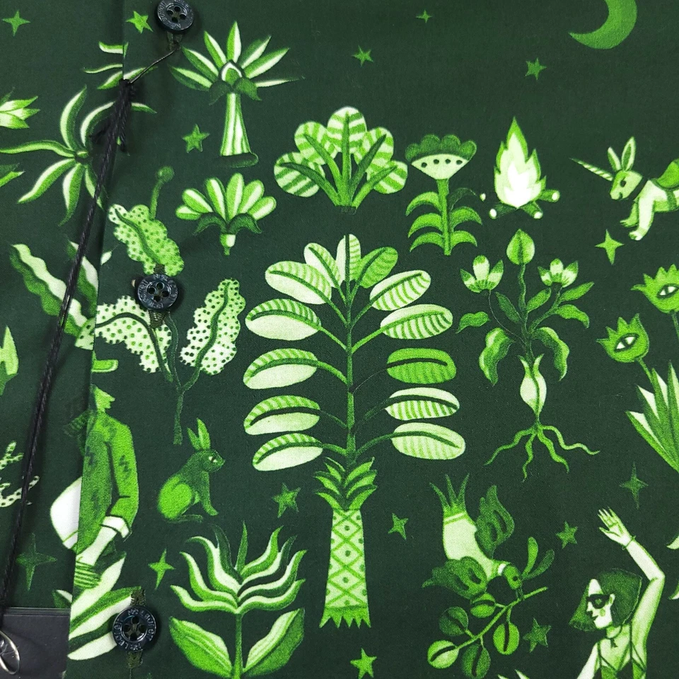 $490 Neil Barrett Boxy Moonlight Dancing Bowling Shirt in Green Mens Size Small - Image 4 of 4