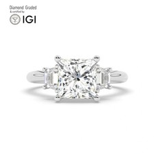 Princess Diamond Trilogy Ring 9k White Gold Labgrown 3.70 Ct Solitaire