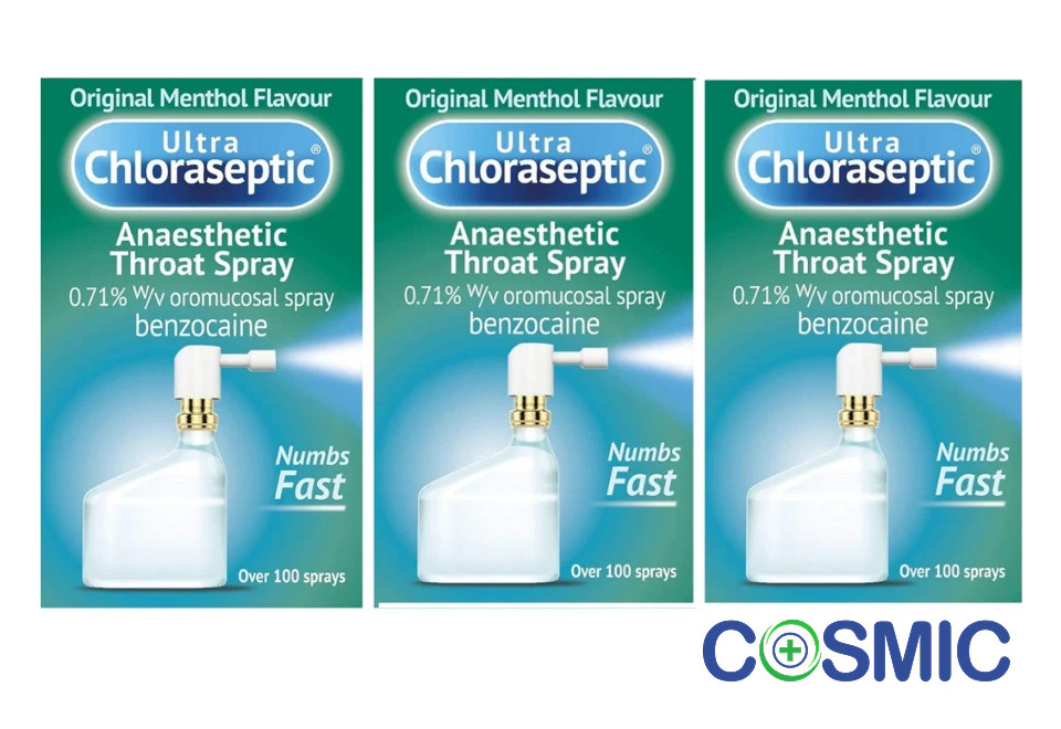 3 X Ultra Chloraseptic Original Menthol Flavour Anaesthetic Throat Spray 15ml