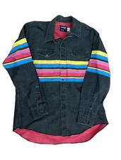 Wrangler Regular Fit Preshrunk Black Denim Western Striped Shirt 17 1/2-35