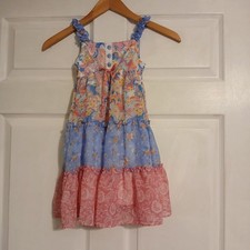 Jona Michelle Girls Dress Size 5 Tiered Ruffle Sundress Floral Blue Pink Paisley