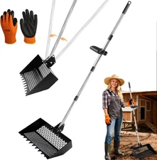 Chicken Poop Scooper with Adjustable Long Handle Sifting Shovel Coop Accessories