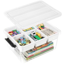 17 QT Clear Craft Storage Organizer Box with Removable Tray, Plastic Storage ...