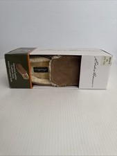 NIB EDDIE BAUER Sueded Leather w/ Faux Fur Lining Moccasin Slippers Tan 11-12 US