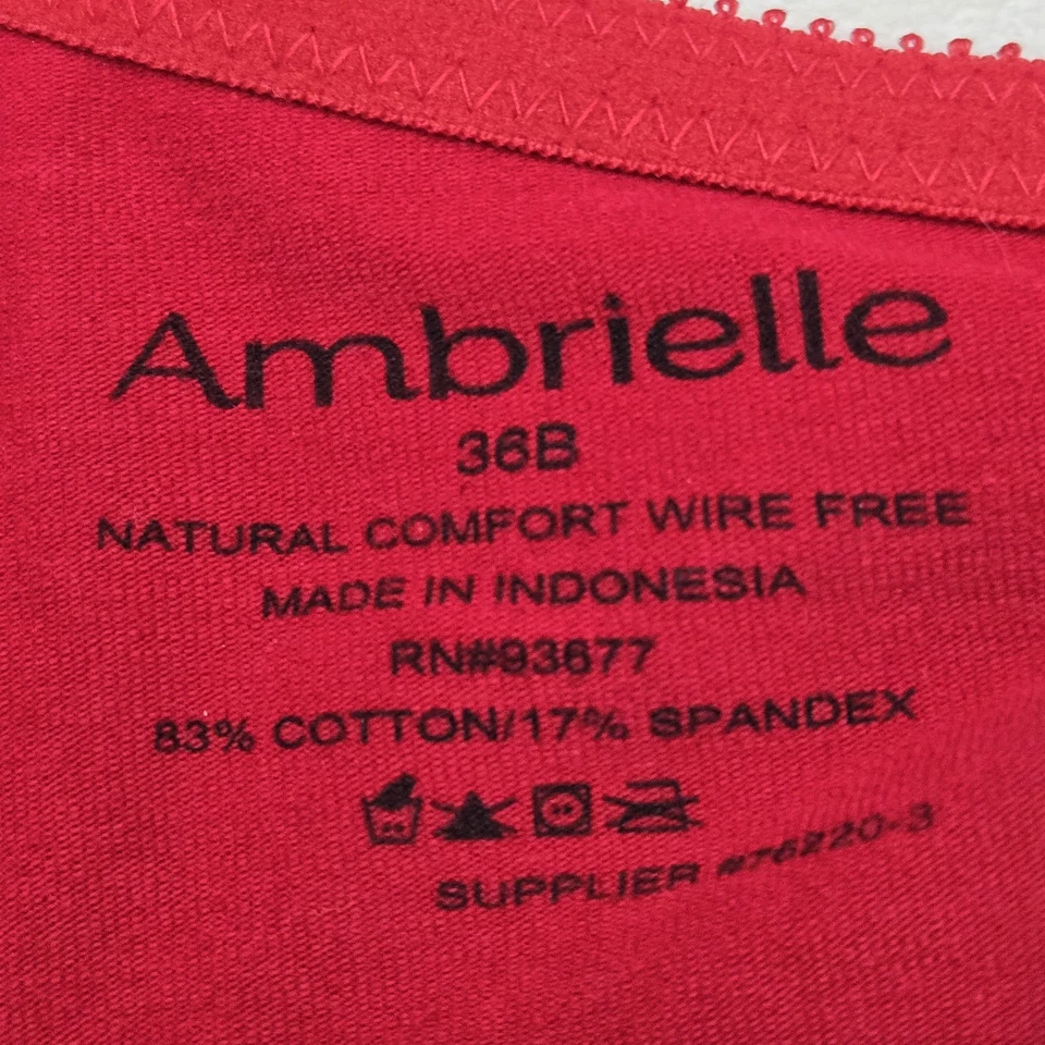 Ambrielle Mujer Sujetador 36B Rojo Natural Confort Sin Alambres Camiseta Inalámbrica Foto 4 de 4