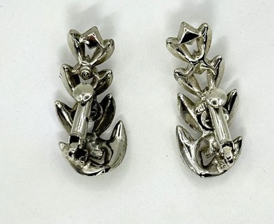 Vtg Sign Coro Pat Pend Silver Tone Laurel Leaf Clip On Earrings Mid Century 1.5 