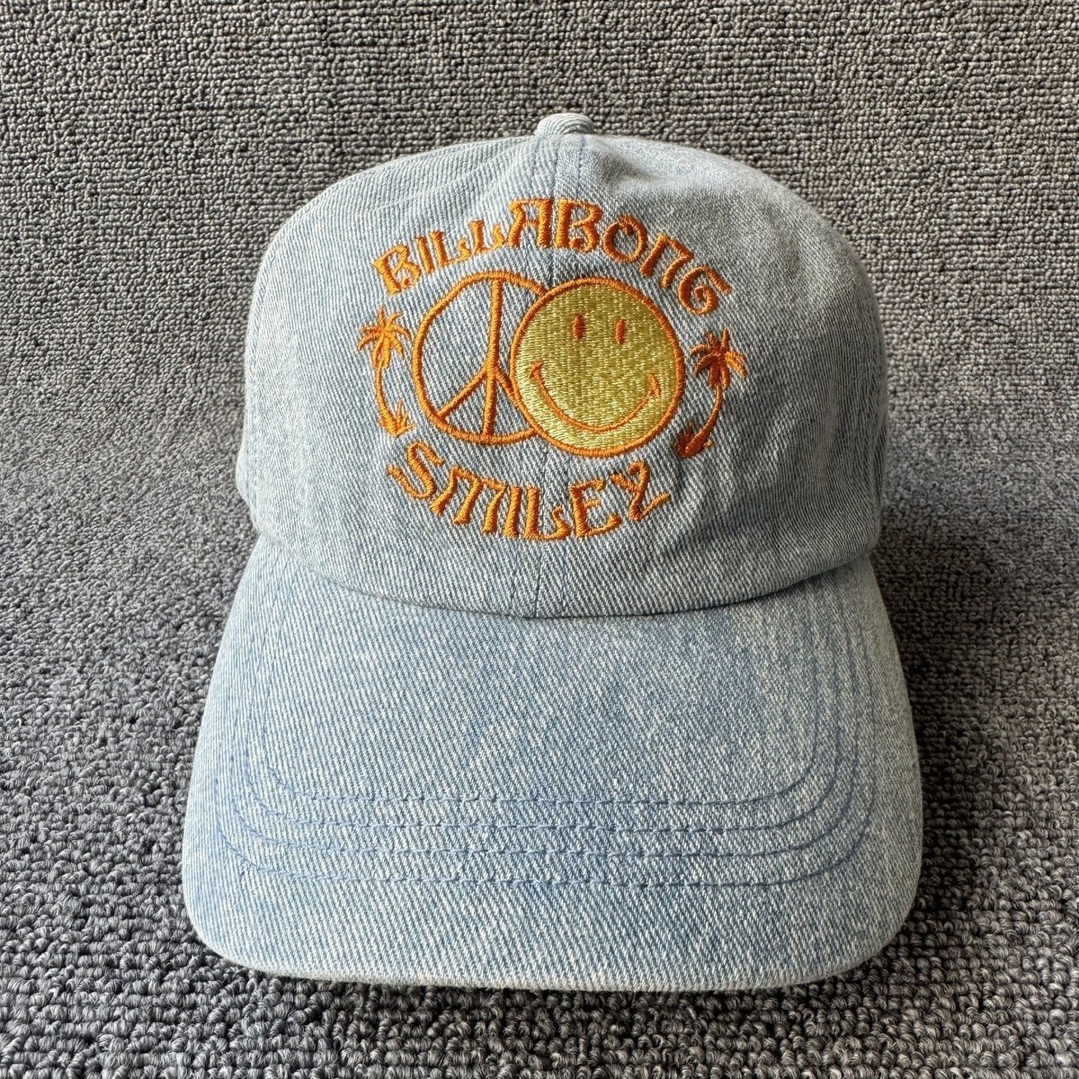 Billabong Smiley Denim Strapback Baseball Cap Hat Light Blue