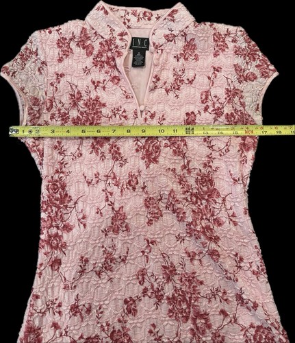 INC International Concepts Pink Floral Top Cherry Blossom Mandarin Collar Size M - Picture 5 of 11