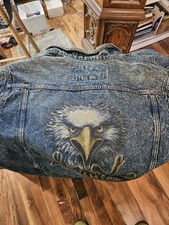 Harley-Davidson Denim Jacket Eagle Embroidered Back Patch Made in USA Size LARGE