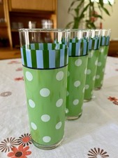 Set Of 4 Vintage Gail Pitman Polka Dot & Stripes Tom Collins Highball Tumblers