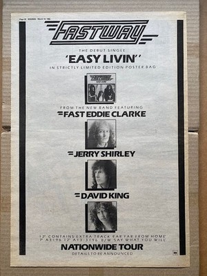 FASTWAY EASY LIVIN' POSTER SIZED original music press advert from 1985 - printed