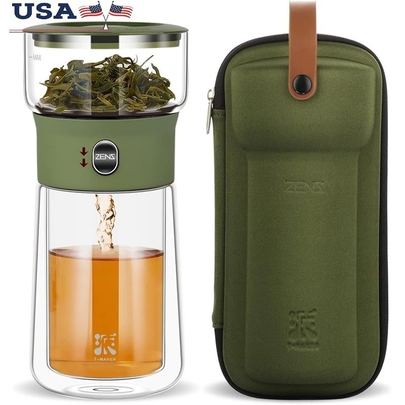 One Touch Tea Maker Loose Leaf Infuser Travel Mug Mess-Free Brewing System New