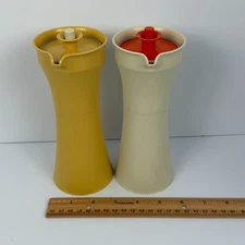Vintage Tupperware Oil & Vinegar Cruets Set 848-16 1970s Harvest Gold Almond