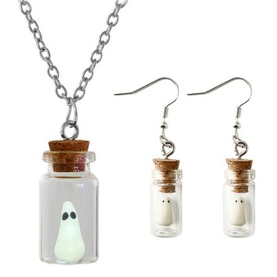 Acrylic Specter Ear Hook Earrings Retro Necklace Clear Bottle Halloween Earrings