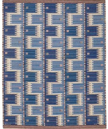 Geometrischer Flachgewebe Skandinavisch Schwedisch Kelim Teppich für Wohnzimmer Blau Vorleger - Bild 1 von 7