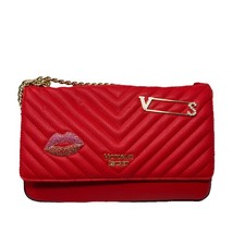 Victoria Secret Crossbody Bag Red Quilted Gold Chain Rhinestone Bond Street