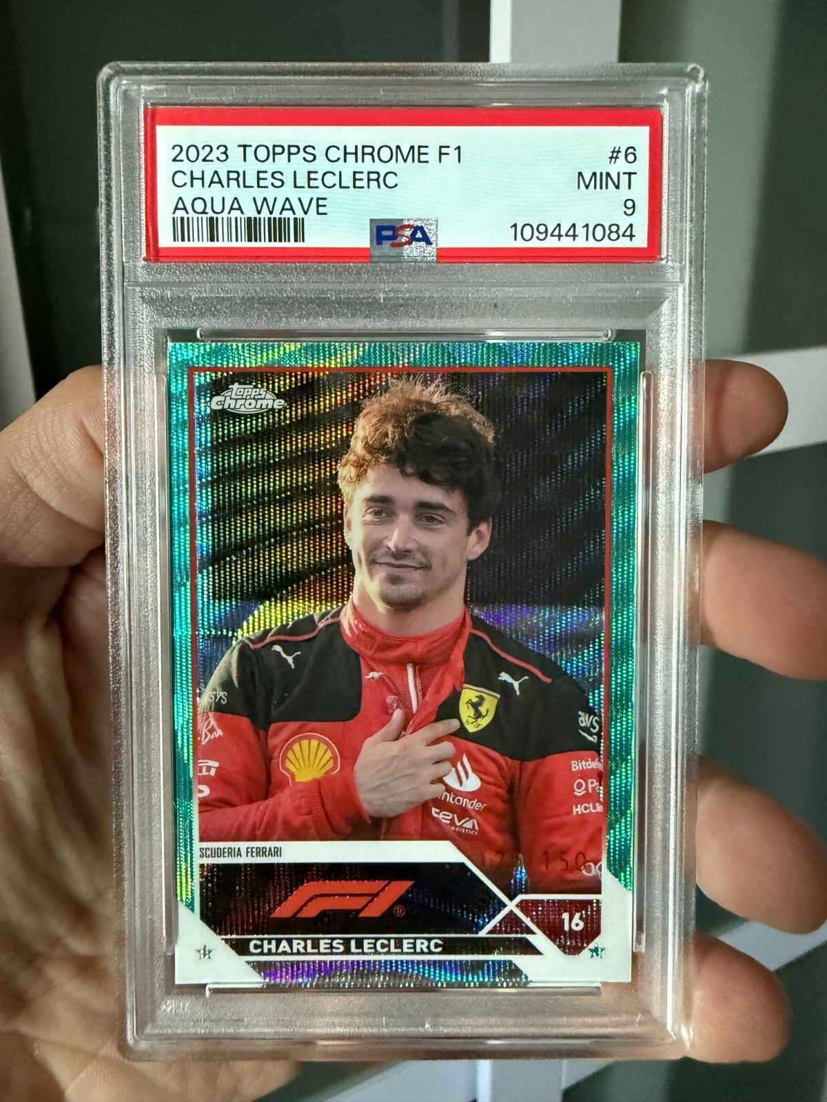 2023 Topps Chrome F1 Charles Leclerc #6 Aqua Wave PSA 9 view 1
