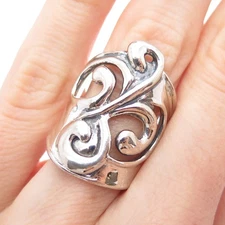 HAGIT GORALI 925 Sterling Silver Vintage Ornate Floral Modernist Ring Size 6