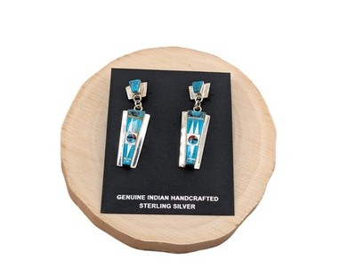 Zuni Sterling Silber Inlay Ohrringe Raylan Patty Edaakie Sunface Türkis