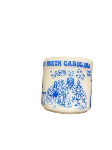 Vintage Fire King Milk Glass Land Of Oz North Carolina Mug