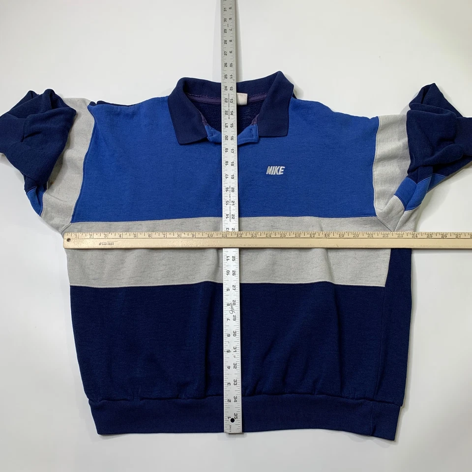 Sudadera De Colección Nike Para Hombre L Grande Azul Rayas Retro Cuello Polo Pullover Foto 3 de 4