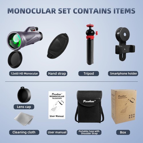 12x60 Purple Monocular Telescope High Powered with Smartphone Adapter Tripod ... - Picture 7 of 7