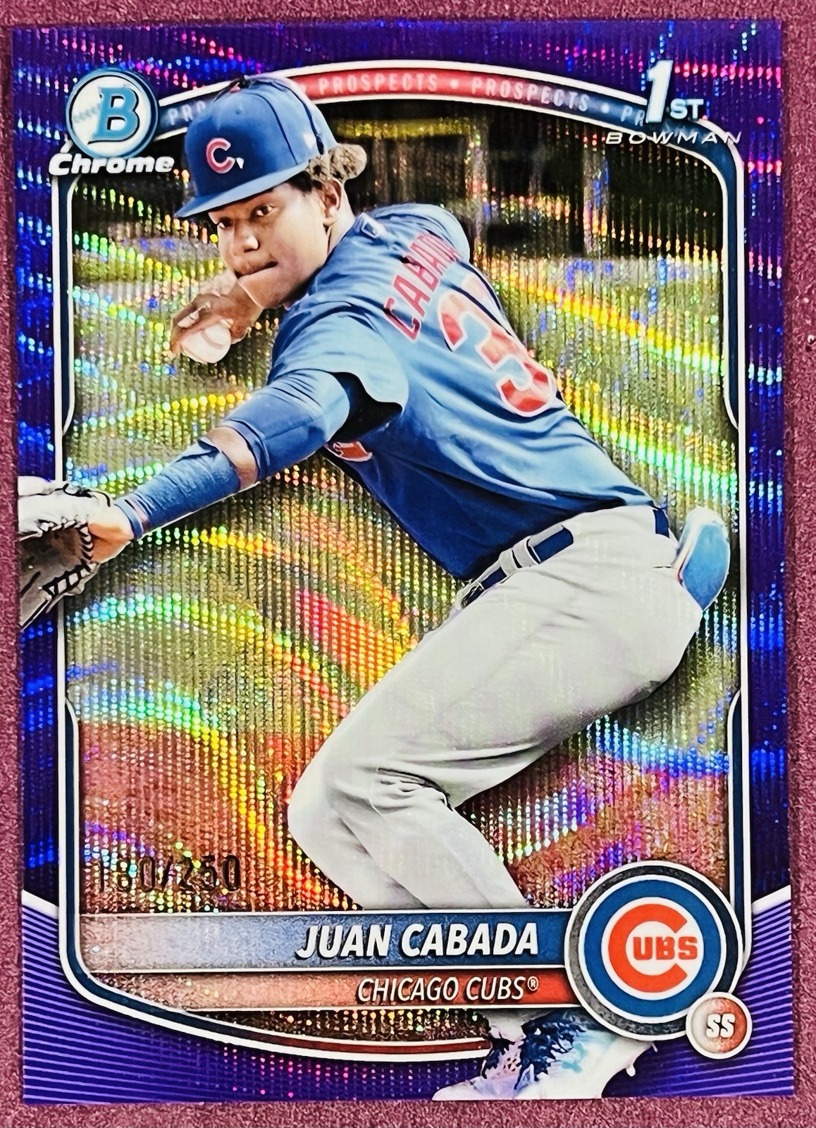 Juan Cabada 2025 1st Bowman Chrome Prospects Purple Wave Refractor /250 Cubs