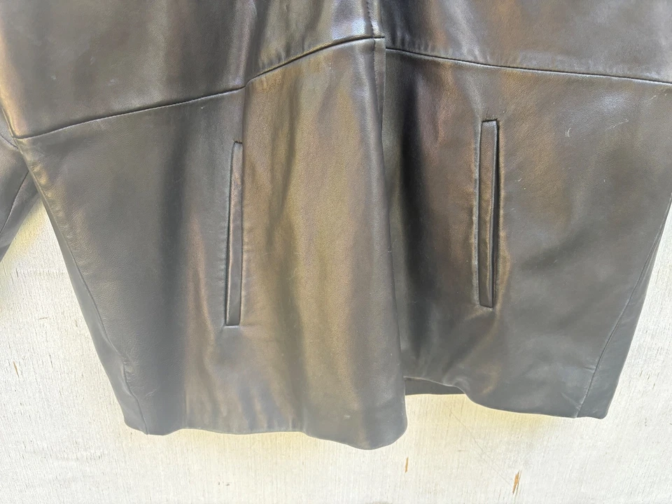 LNR La Novelle Renaissance Leather Coat Womens M Hooded Finland Raccoon Full Zip - Image 2 of 4