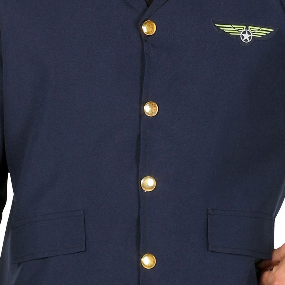 Piloten Kostüm Pilot Kapitän Andreas Fliegerass Uniform für Herren Gr. M-L Blau - Bild 4 von 4