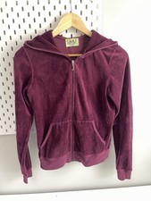 Vintage Juicy Couture Velour Zip Up Hoodie Burgundy Floral Monogram Y2K Size L