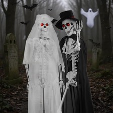 65" Halloween Skeletons,Life Size Posable Skeleton Couple,Bride Groom Skeleton D