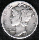 1943 War Time Mercury Silver Dime VG+, KM 140, Natural Toning !