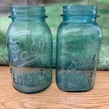 Vintage Ball Perfect Mason Aqua Blue Glass Canning Jars Set Of 2 - Rustic Home D