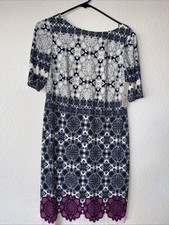 Eliza J Navy Blue Pink Floral Fit Dress Lined Sz 4 Career Party Cocktail