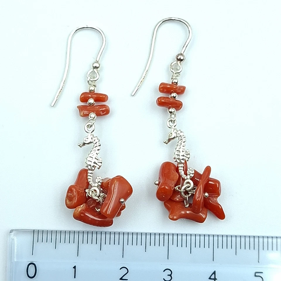 Orecchini da donna di Argento 925 e corallo Rosso di Sardegna Naturale pendenti - Immagine 3 di 4